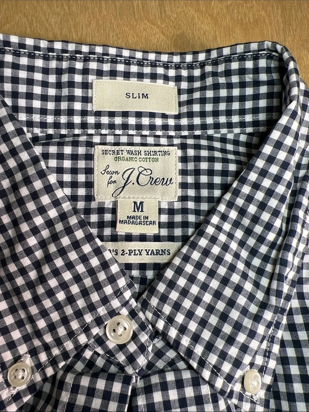 J. Crew slim fit Navy and White Gingham Button-Down Shirt size M